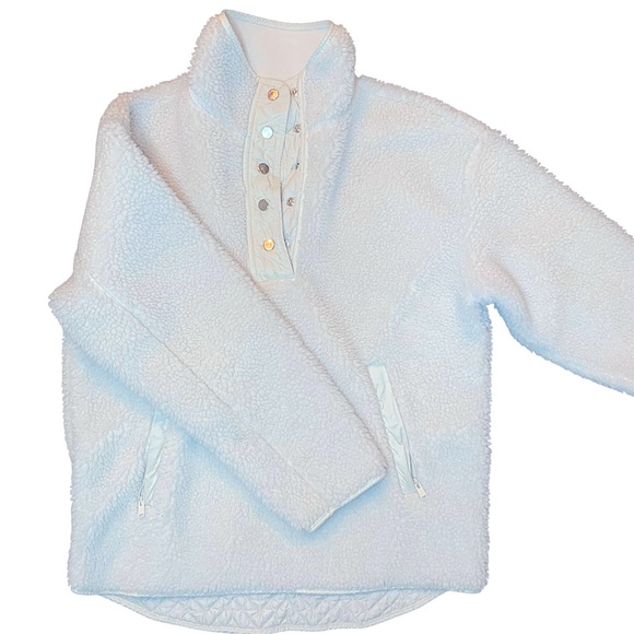• Athleta Sherpa fleece snap button pullover medium white - Picture 1 of 3